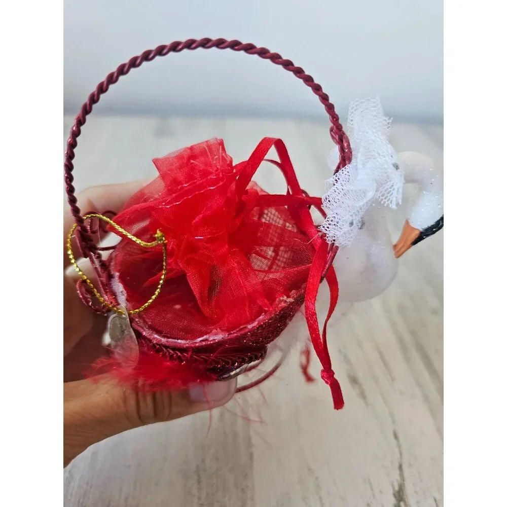 Katherine's swan basket gift candy ornament Valentine's Day red bird unique hang